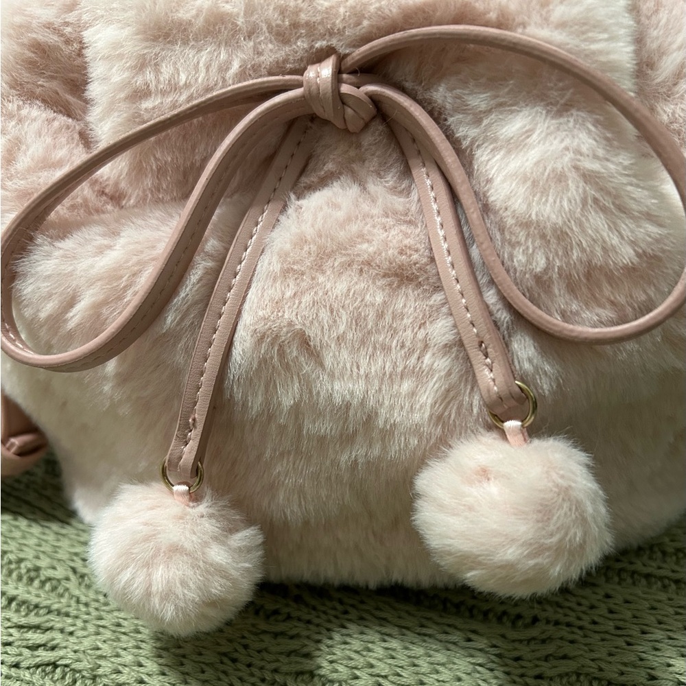 NWT Cato Faux Fur Crossbody Bag with Pom Pom Accents -Blush Pink, Size Mini - Picture 8 of 8